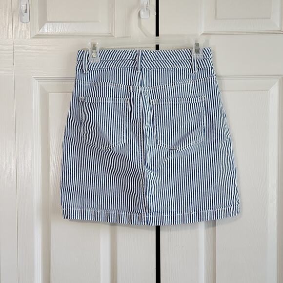 Vintage Maurices Womens Blue White Striped Denim Mini Skirt Size 0 Y2K Engineer - Picture 2 of 11